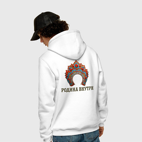 Мужская толстовка-худи Кокошник: родина внутри / Белый – фото 4