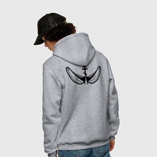 Мужская толстовка-худи Если ангел твой за твоим плечом черный орнамент / Меланж – фото 4