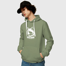 Толстовка-худи хлопковая мужская Енот с умным взглядом, цвет: авокадо — фото 2