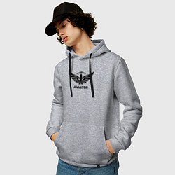 Толстовка-худи хлопковая мужская Авиатор крылатый логотип, цвет: меланж — фото 2