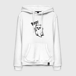Толстовка-худи хлопковая мужская Сердитый котик призрак, цвет: белый