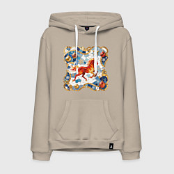 Мужская толстовка-худи Новый год красной лошади с новогодними шарами