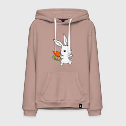 Толстовка-худи хлопковая мужская Зайка с морковкой, цвет: пыльно-розовый