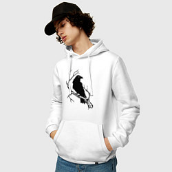 Толстовка-худи хлопковая мужская Ворон, цвет: белый — фото 2