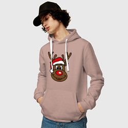 Толстовка-худи хлопковая мужская Рождественский олень, цвет: пыльно-розовый — фото 2
