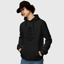 Толстовка-худи хлопковая мужская Keep Calm & Suck My Dick, цвет: черный — фото 2