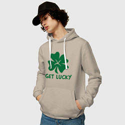 Толстовка-худи хлопковая мужская Get lucky, цвет: миндальный — фото 2