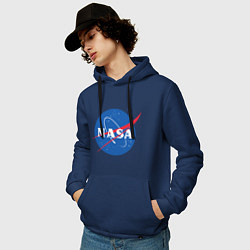 Толстовка-худи хлопковая мужская NASA: Logo, цвет: тёмно-синий — фото 2