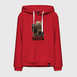 Толстовка-худи хлопковая мужская Russia: Poly Bear, цвет: красный