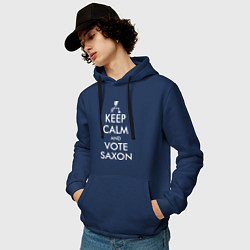 Толстовка-худи хлопковая мужская Keep Calm & Vote Saxon, цвет: тёмно-синий — фото 2