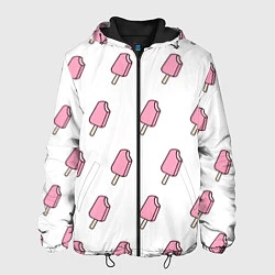Куртка с капюшоном мужская Мороженое розовое, цвет: 3D-черный