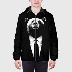 Куртка с капюшоном мужская Медведь бизнесмен, цвет: 3D-черный — фото 2