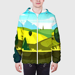 Куртка с капюшоном мужская Летние поля, цвет: 3D-белый — фото 2