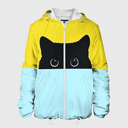 Куртка с капюшоном мужская Черный кот выглядывает, цвет: 3D-белый