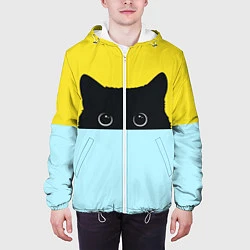 Куртка с капюшоном мужская Черный кот выглядывает, цвет: 3D-белый — фото 2