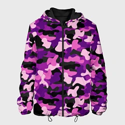 Куртка с капюшоном мужская Камуфляж: фиолетовый/розовый, цвет: 3D-черный