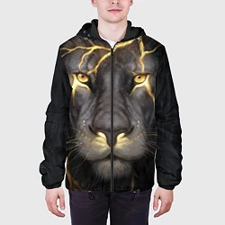 Куртка с капюшоном мужская Лев с молнией, цвет: 3D-черный — фото 2
