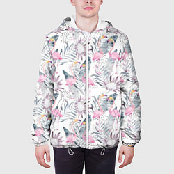 Куртка с капюшоном мужская Тропические фламинго, цвет: 3D-белый — фото 2