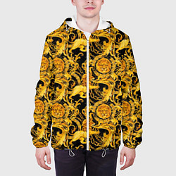 Куртка с капюшоном мужская Львы золотые узоры, цвет: 3D-белый — фото 2