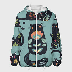 Куртка с капюшоном мужская Цветочный кот, цвет: 3D-белый