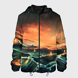 Куртка с капюшоном мужская Фэнтези море корабли закат, цвет: 3D-черный