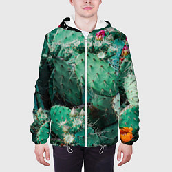 Куртка с капюшоном мужская Кактусы с цветами реализм, цвет: 3D-белый — фото 2