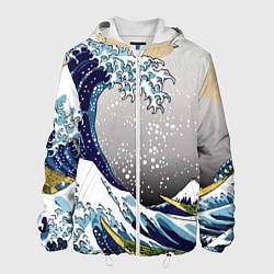 Куртка с капюшоном мужская The great wave off kanagawa, цвет: 3D-белый