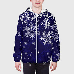 Куртка с капюшоном мужская Новогодние снежинки, цвет: 3D-белый — фото 2