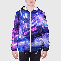 Куртка с капюшоном мужская Cyberpunk city, цвет: 3D-белый — фото 2