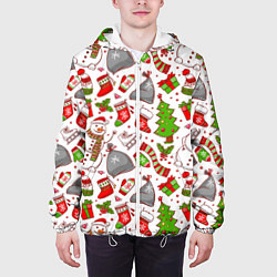 Куртка с капюшоном мужская Новогодний фон, цвет: 3D-белый — фото 2