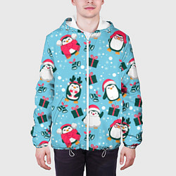 Куртка с капюшоном мужская Новогодние Пингвины, цвет: 3D-белый — фото 2