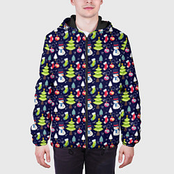 Куртка с капюшоном мужская Новогодний фон, цвет: 3D-черный — фото 2