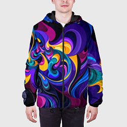 Куртка с капюшоном мужская Абстрактный Узор тёмный, цвет: 3D-черный — фото 2