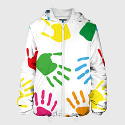 Куртка с капюшоном мужская Цветные ладошки - Детский узор, цвет: 3D-белый