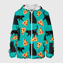 Куртка с капюшоном мужская Котики и Пиццы, цвет: 3D-белый