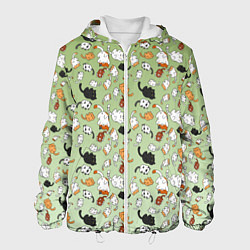 Куртка с капюшоном мужская Много рисованных котов узор, цвет: 3D-белый