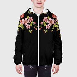 Куртка с капюшоном мужская Цветы, цвет: 3D-белый — фото 2