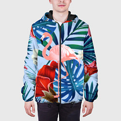 Куртка с капюшоном мужская Фламинго в папоротнике, цвет: 3D-черный — фото 2