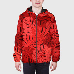 Куртка с капюшоном мужская Тропические листья Монстера, цвет: 3D-черный — фото 2