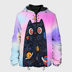 Куртка с капюшоном мужская Космический кот, цвет: 3D-черный