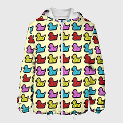 Куртка с капюшоном мужская Утиный фон Утки Ducks, цвет: 3D-белый