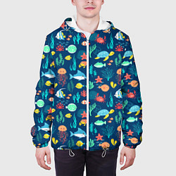 Куртка с капюшоном мужская Морские жители, цвет: 3D-белый — фото 2