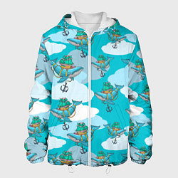 Куртка с капюшоном мужская Киты и корабль, цвет: 3D-белый