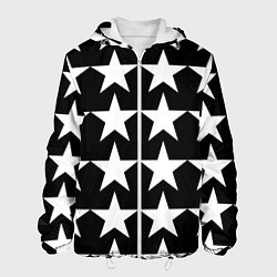 Куртка с капюшоном мужская Белые звёзды на чёрном фоне, цвет: 3D-белый