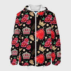 Куртка с капюшоном мужская Корона и розы, цвет: 3D-белый