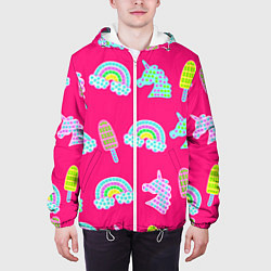 Куртка с капюшоном мужская Pop it радуга и единорог, цвет: 3D-белый — фото 2
