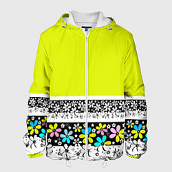 Куртка с капюшоном мужская Яркий цветочный узор, цвет: 3D-белый