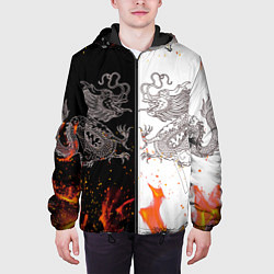 Куртка с капюшоном мужская Драконы Черный и Белый Огонь, цвет: 3D-черный — фото 2