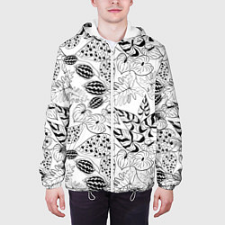 Куртка с капюшоном мужская Черно-белый узор Тропики, цвет: 3D-белый — фото 2