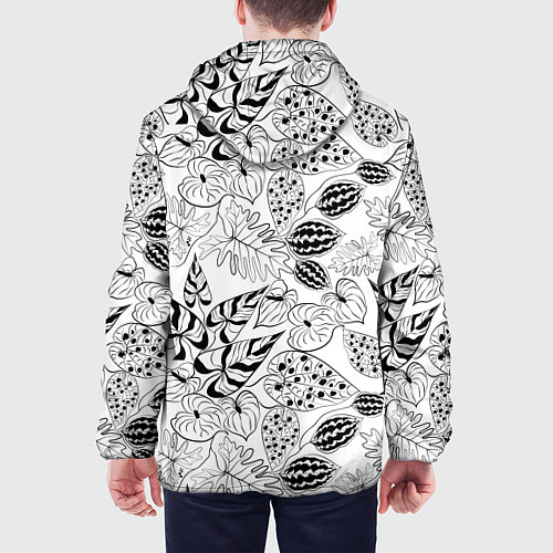 Мужская куртка Черно-белый узор Тропики / 3D-Белый – фото 4